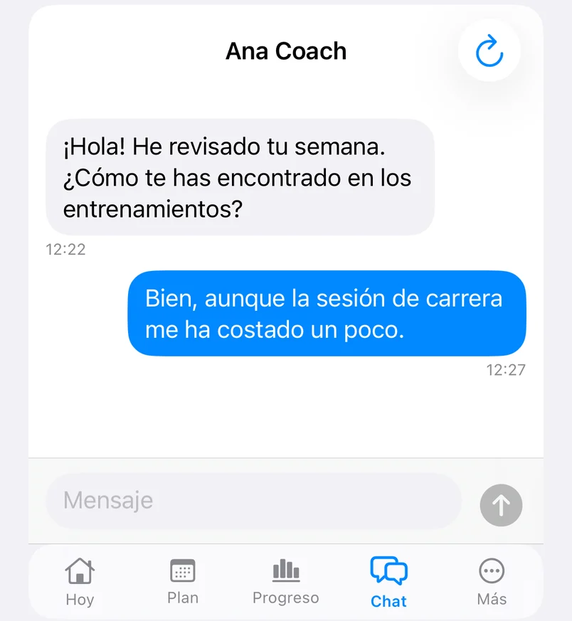 Chat con la entrenadora Ana sobre la semana de entrenamiento